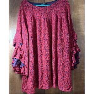 Suzanne Betro Red Roses Print Top Womens Plus Size 4X Soft V4